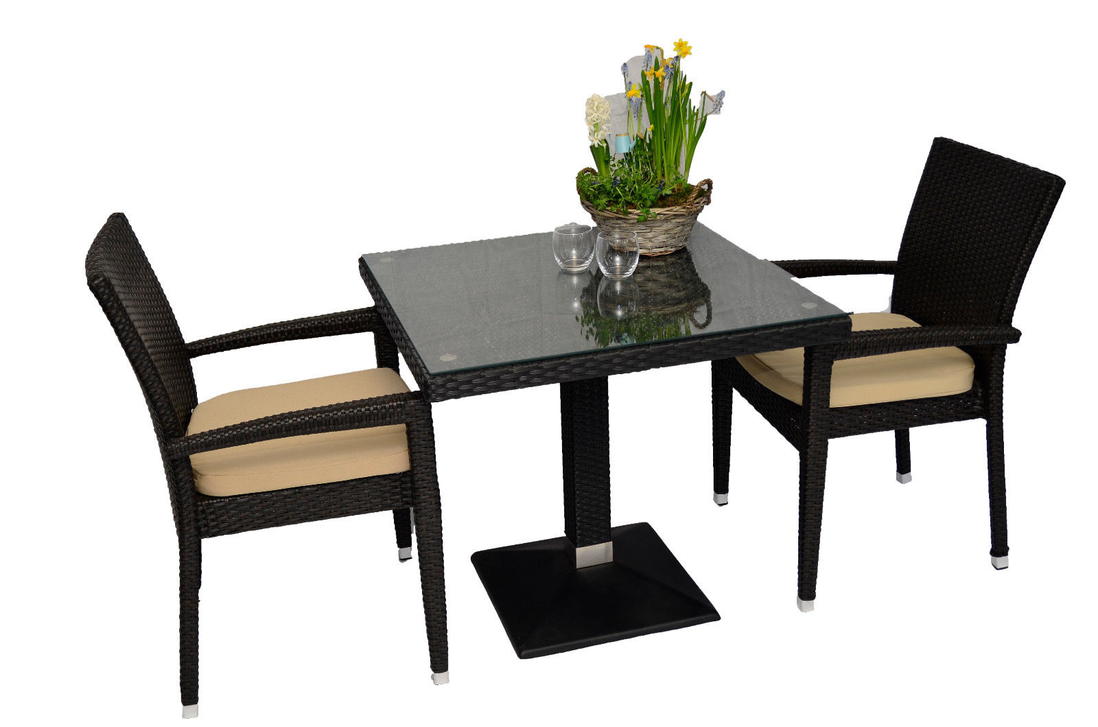 1+2 Set Verona Polyrattan Garten Outdoor Stühle Tisch Rattan stapelbar in Braun-SW10227 1+2 Set Verona Polyrattan Garten Outdoor Stühle Tisch Rattan stapelbar in Braun-SW10227