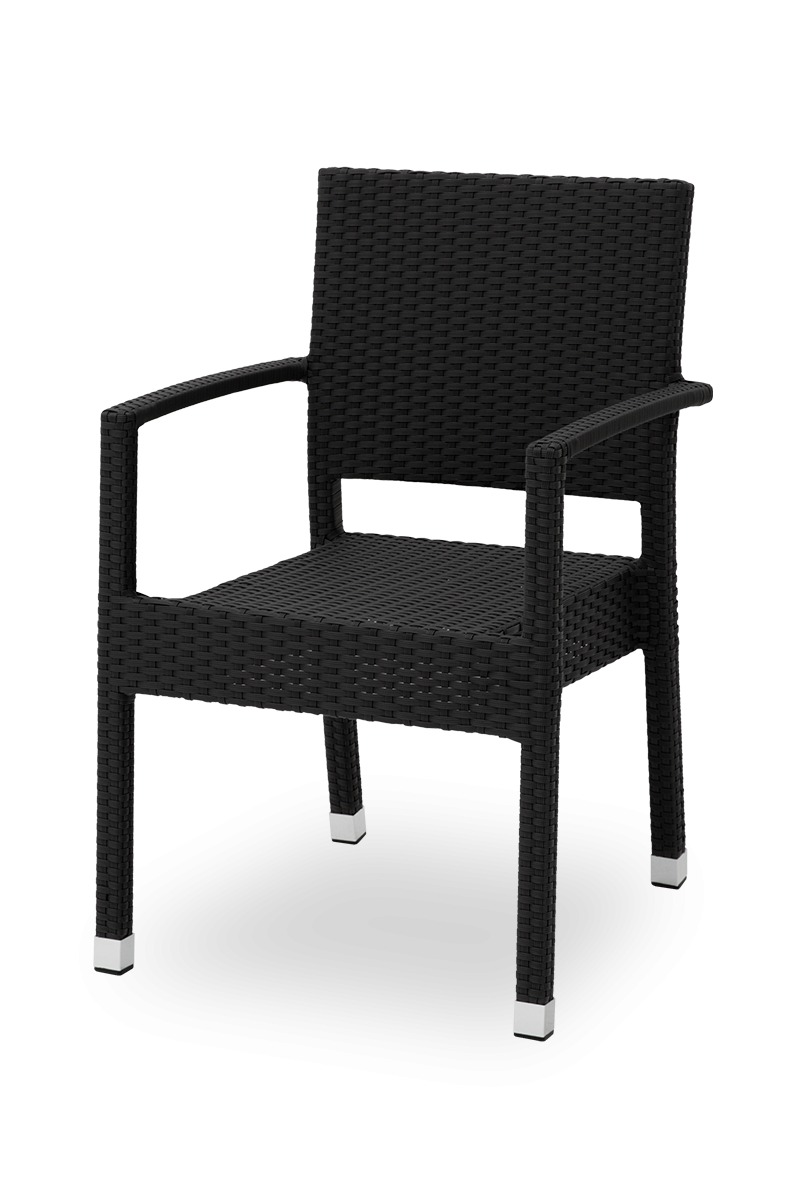 Sedia Venice in polyrattan nero con braccioli