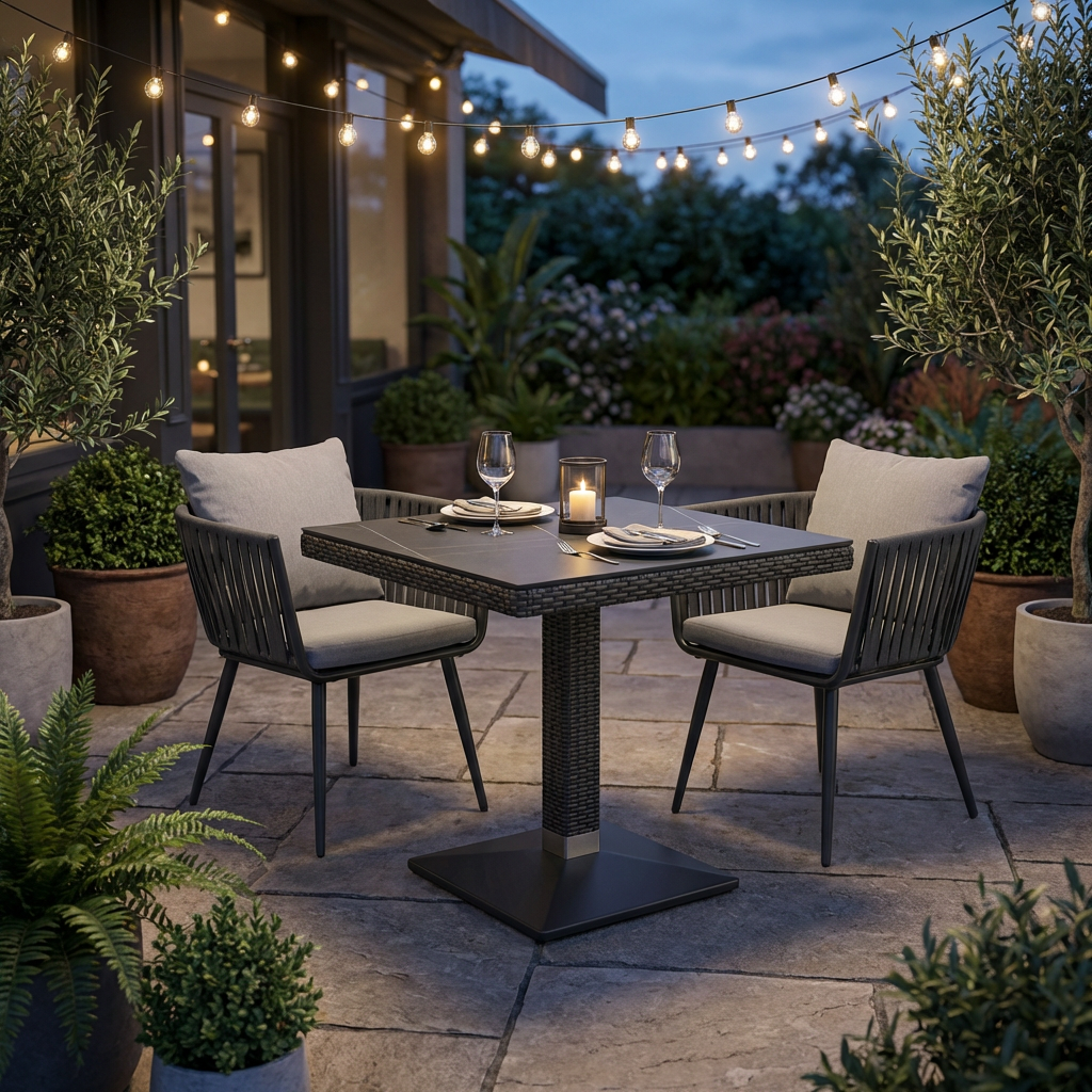 Tavolo Verona 70x70cm in polyrattan marrone scuro effetto marmo