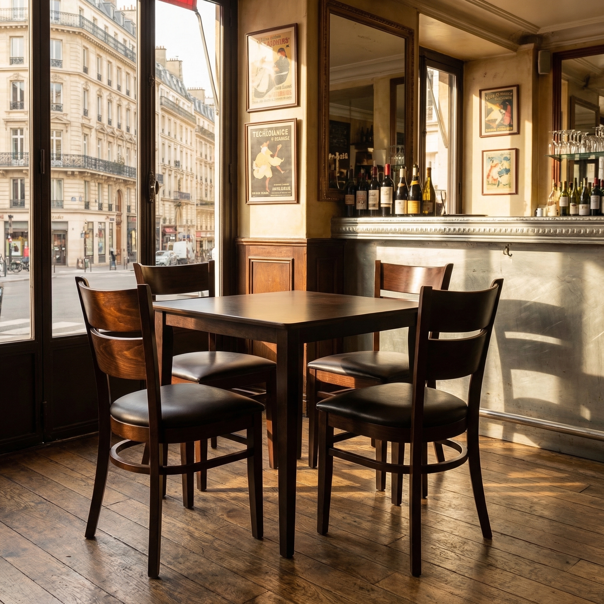 1+4 set sedie ristorante Grace 120x75cm in vero legno tavoli bistrot hotel