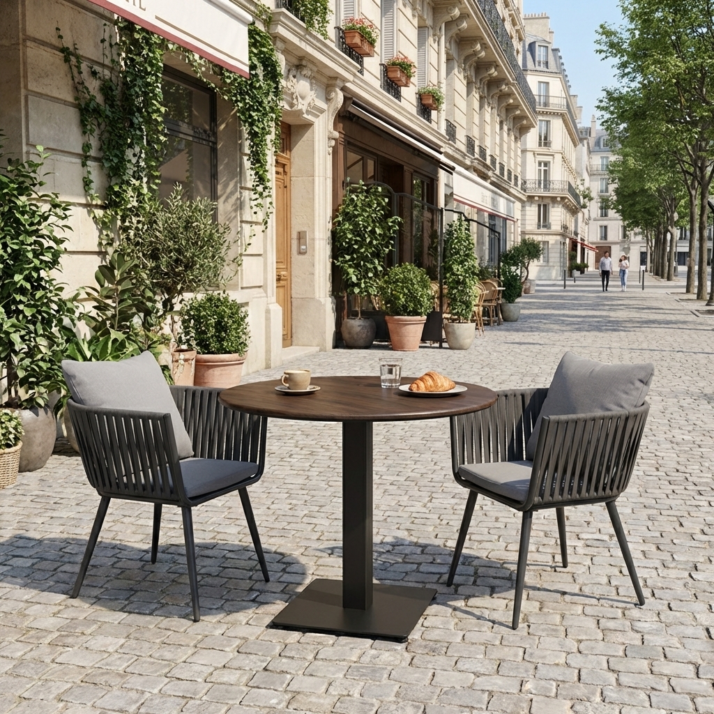 Tavolo da esterno Catania in noce 60x60cm Area esterna Piano del tavolo compatto in HPL