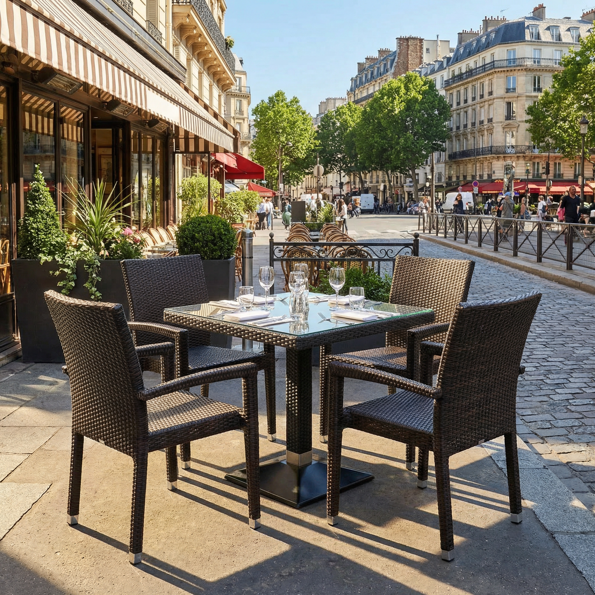 1+4 Set Verona polyrattan giardino sedie tavolo rattan impilabile in marrone