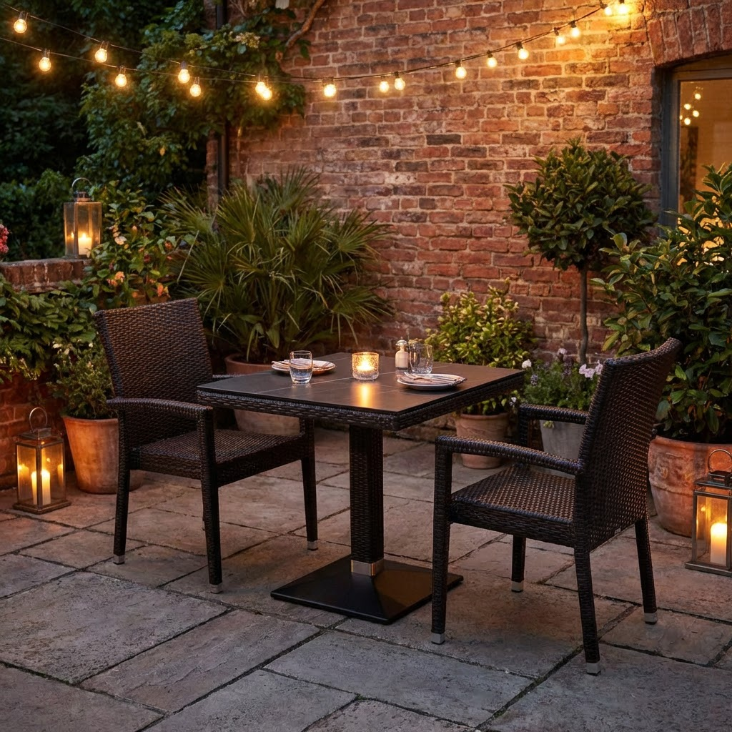 1+2 Set Verona sedie da giardino in polyrattan tavolo rattan impilabile in marrone